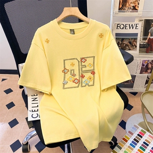 重磅美式条纹纯棉短袖绣花t恤男夏季新款万针刺绣上衣S2398-特P35图片