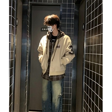 刺绣潮牌棉服外套复古格子假两件连帽冬季加厚保暖棉衣JY66，男装棉衣，星座1116A（原606A-3）