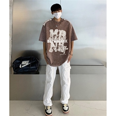 情侣装2026夏季新款高街水洗做旧宽松大码短袖T恤半袖D277P43，男装T恤，电商A335-1（原A458）