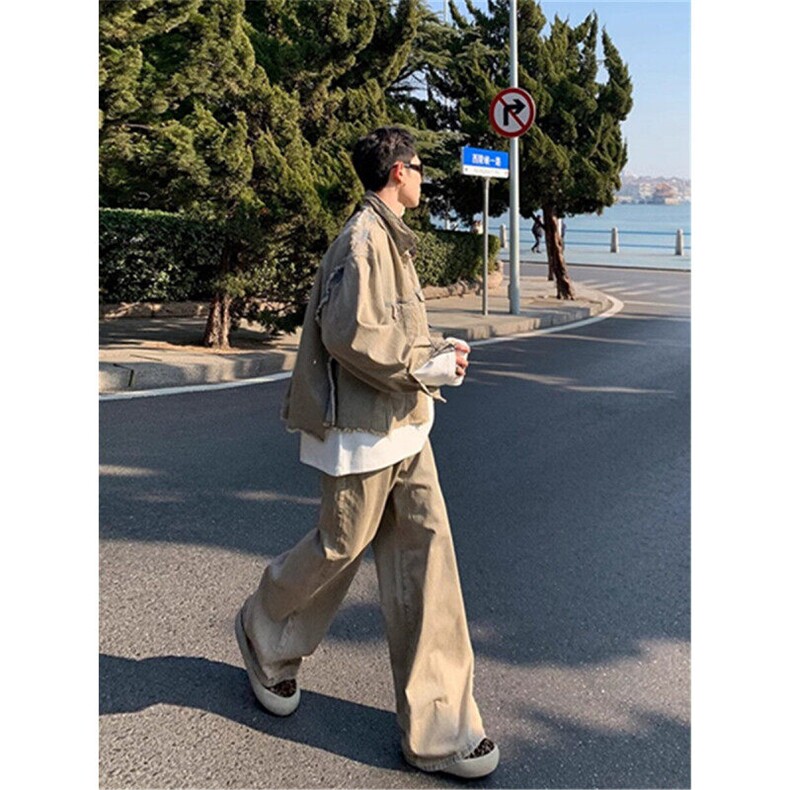 现货黄泥色牛仔夹克废土风宽松痞帅vintage外套JK08626-P63,男装夹克,星座308B-1