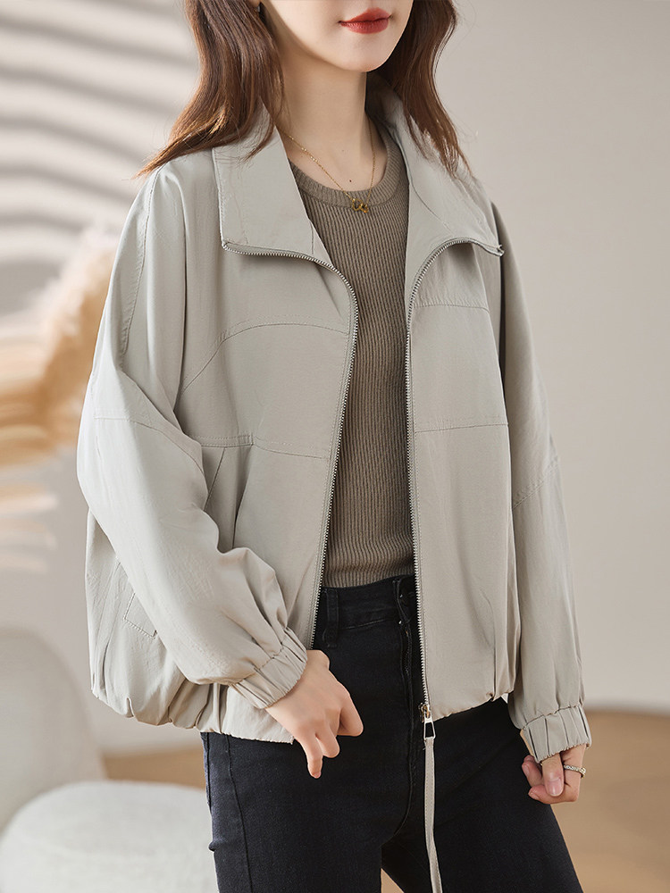 中年外套女小个子气质2025秋季新款休闲宽松高级感立领夹克上衣,女装短外套,沐七七