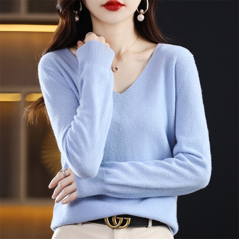 气质新款简约百搭潮流显瘦V领羊毛衫，女装羊毛衫，温贝羊绒