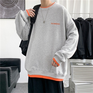 撞色假两件圆领卫衣男宽松休闲港风学生帅气春秋上衣服潮W752-p35