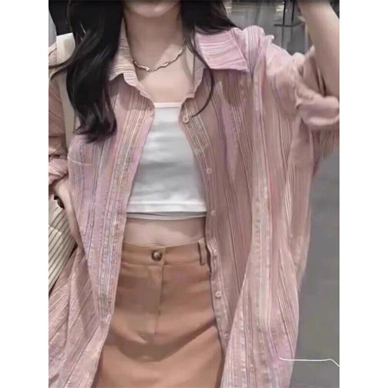 日系巴胺韩系穿搭粉色长袖衬衫女简约慵懒流行潮流文艺CK656,男装衬衫,星座1116A（原606A-3）
