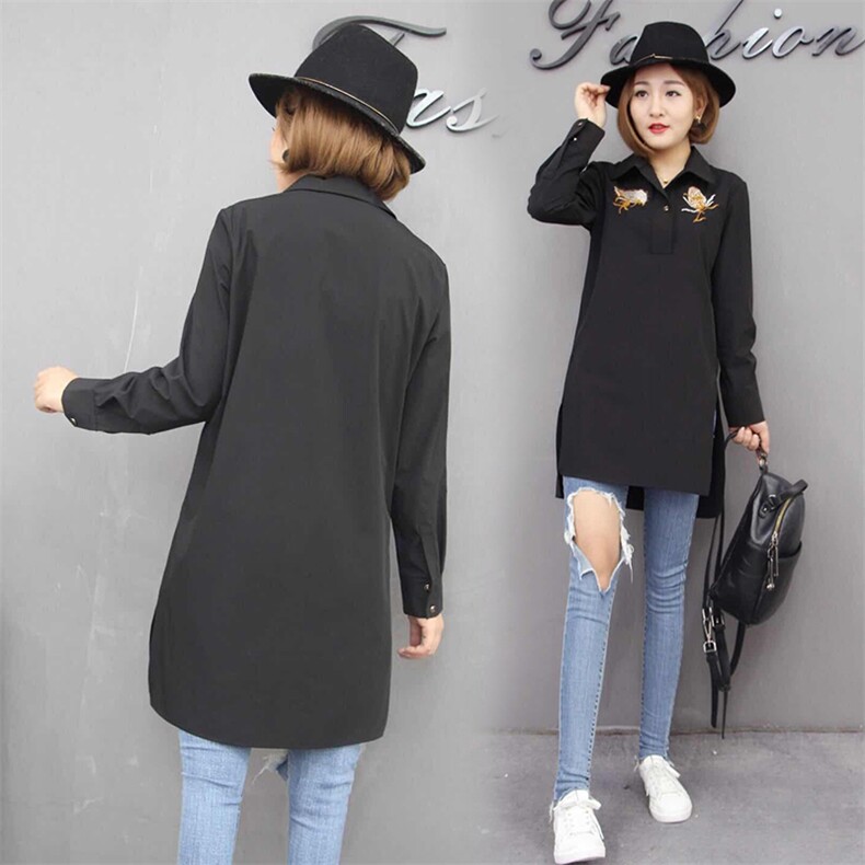 中长款衬衫2021年春季纯色时尚气质优雅街头甜美韩版百搭，女装衬衫，深水步