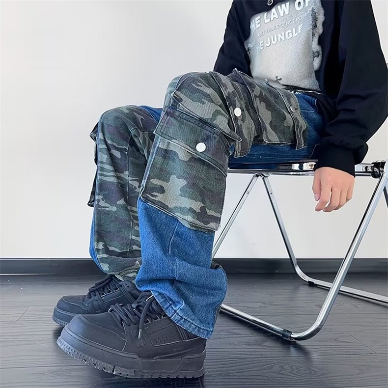 美式重磅迷彩牛仔裤男女夏季复古hiphop直筒工装N7702P68,男装牛仔裤,星座1116-2