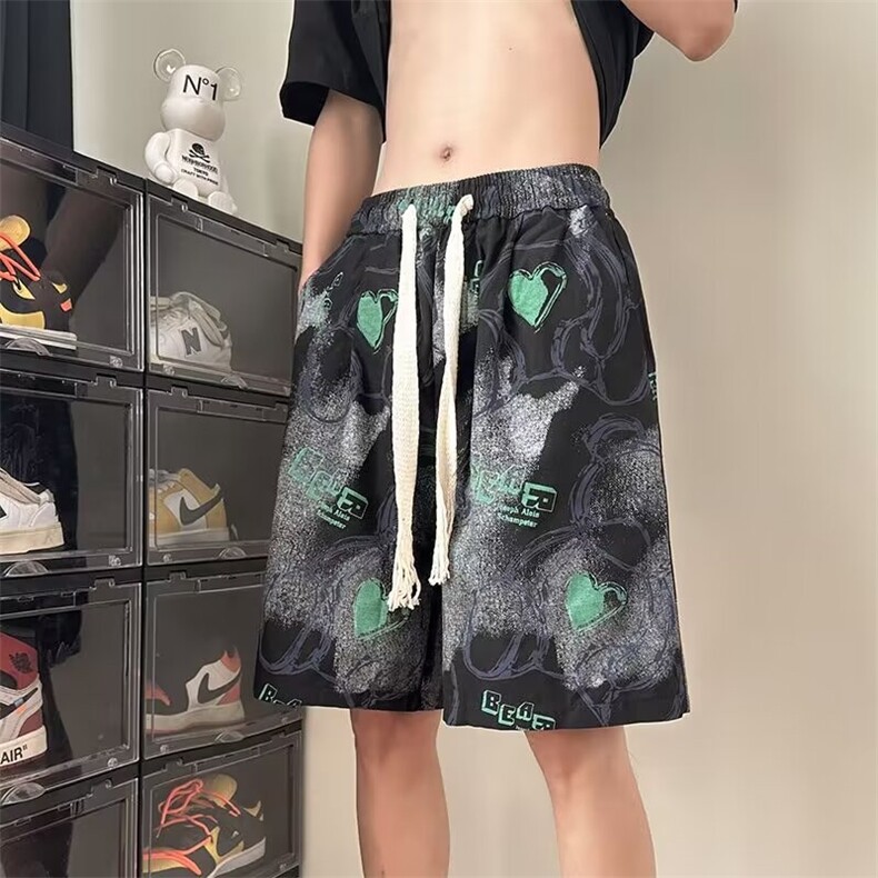 印花熊熊短裤男款夏季薄款潮牌设计感扎染运动休闲五分裤子D1069,男装休闲裤,星座1116A-1（原606A）