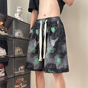 印花熊熊短裤男款夏季薄款潮牌设计感扎染运动休闲五分裤子 D1069图片