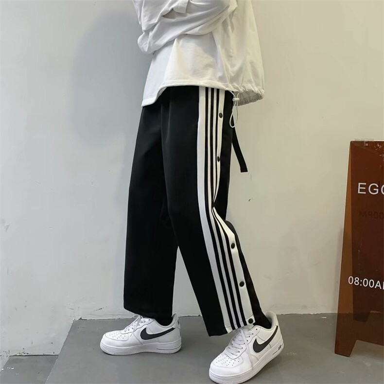 排扣裤子男潮牌ins港风宽松直筒运动裤潮流阔腿休闲卫裤K079-p35图片
