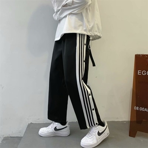 排扣裤子男潮牌ins港风宽松直筒运动裤潮流阔腿休闲卫裤K079-p35图片