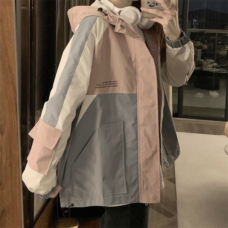 秋季拼色连帽外套女户外运动情侣装初中高中学生冲锋衣C370-85,男装夹克,星座911-2(原星座613-2）