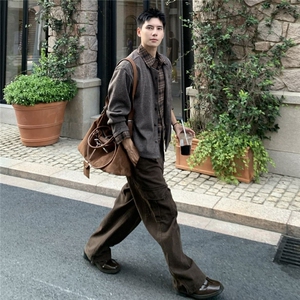 1506A/GF-A67670/P75秋季新款美式复古风假两件拼接衬衫1图片