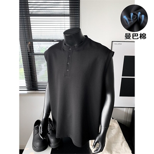 特批P25无差价夏季亨利领曼巴棉高克重宽松无袖坎肩背心男T5378图片