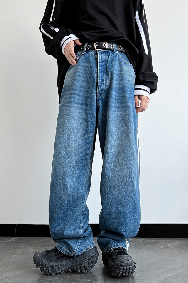 B221美式ins高街小众宽松三条杠运动牛仔裤LK23130-P60控78,男装牛仔裤,电商B221