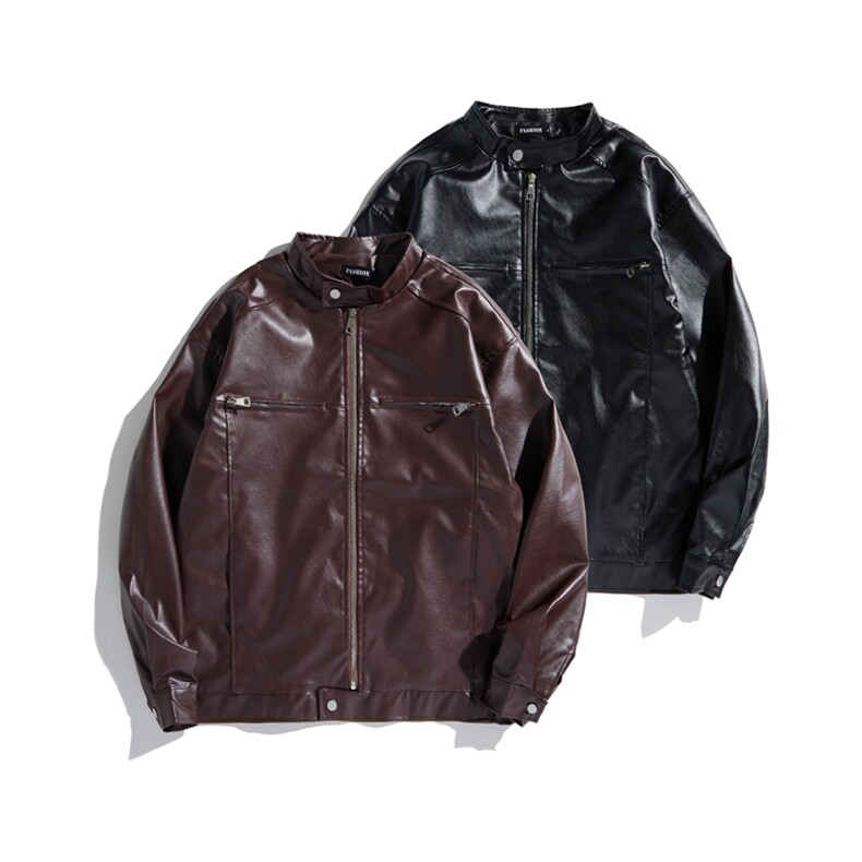港风秋款男PU皮夹克立领机车运动宽松外套AK101P75，男装夹克，星座1013-1