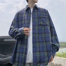 现货~磨毛格子大码长袖衬衫C5898/特P25蓝，男装衬衫，电商A094