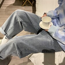 新款宽松直筒净版心电图ins潮牌牛仔裤X715NZ017P45控58，男装牛仔裤，星座715