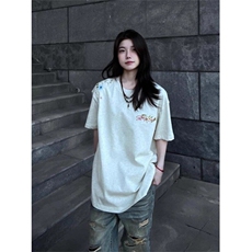 Q189/P43毛巾绣&发泡印花230克纯棉大落肩版型短袖T恤1，女装T恤，星座1506