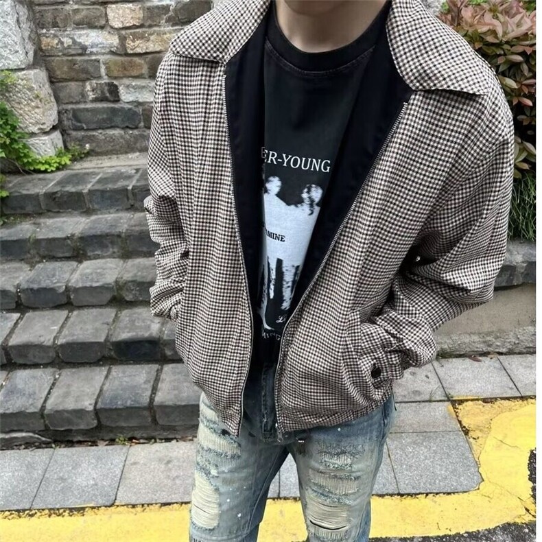 双面穿休闲极简斜纹美利奴羊毛混纺银色拉链剑道夹克,男装夹克,星座506A