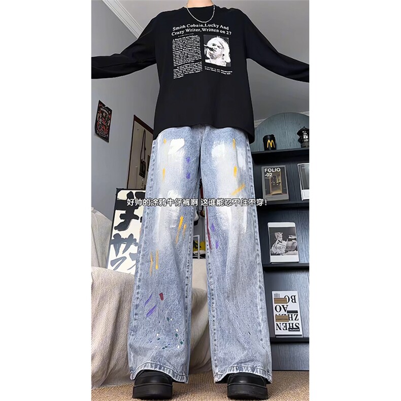 2026春季涂鸦泼墨牛仔裤男cleanfit美式休闲直筒裤25XK67237特P35,男装牛仔裤,电商A042