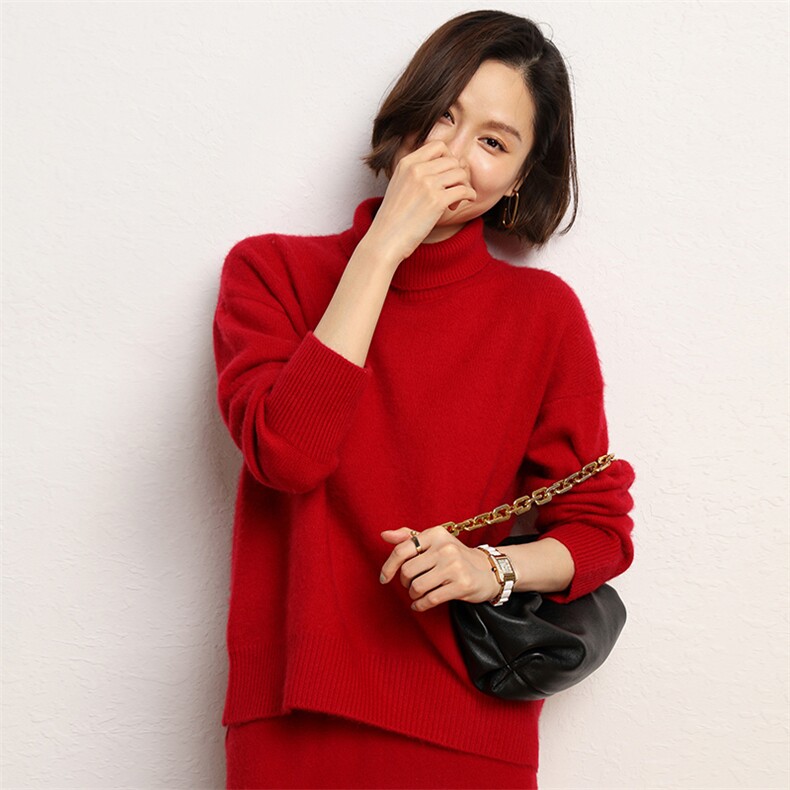 羊绒衫女高领宽松毛衣百搭时尚针织打底衫,女装羊绒衫,五色羊羊绒