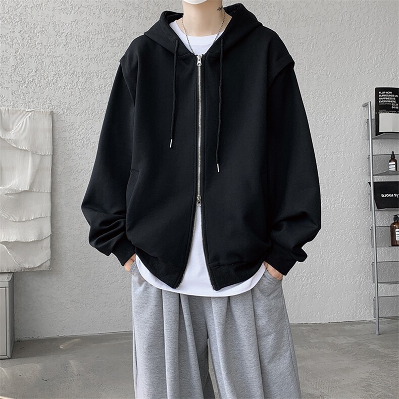 cleanfit重磅连帽卫衣男美式高街假两件开衫短款垫肩外套KS003P55,女装短外套,电商B312