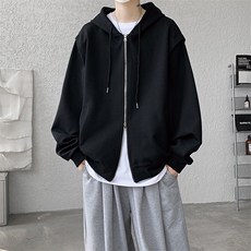cleanfit重磅连帽卫衣男美式高街假两件开衫短款垫肩外套KS003P55，女装短外套，电商B312
