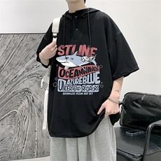 LD54331-P45NASA连帽短袖t恤男大码胖子带帽五分袖中袖，男装T恤，电商A040