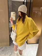 2025百搭时尚简约亚麻衬衫女夏季高端欧货宽松版衬衣，女装衬衫，湘姗