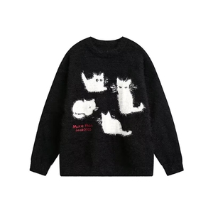 圆领毛衣男款秋季潮牌小猫针织衫上衣大码宽松休闲无帽外套图片