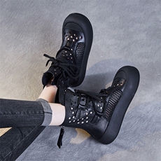 2024春夏新款真皮镂空马丁靴女透气头层牛皮凉靴厚底休闲洞洞短靴，女鞋马丁靴，电商A223