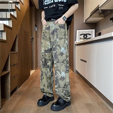 2025牛仔裤男款新款美式复古帆布蛇纹水洗直筒阔腿弯刀裤，男装牛仔裤，星座516A