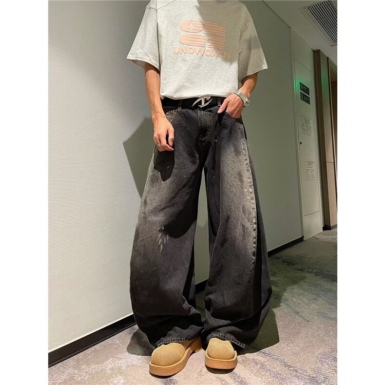 牛仔裤男装夏季美式高街宽松休闲百搭水洗小众直筒阔腿裤7847P55，男装牛仔裤，星座410-2