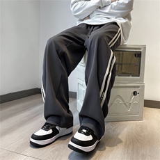 夏季美式vibe高街条纹裤子男款潮牌垂感宽松直筒休闲裤K7257-P38，男装休闲裤，星座512-3