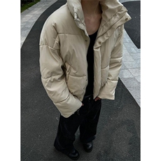 现货5W件冬季三防重磅硬挺boxy短款羽绒立领PU皮棉衣外套加厚棉服，男装棉衣，电商A486-1