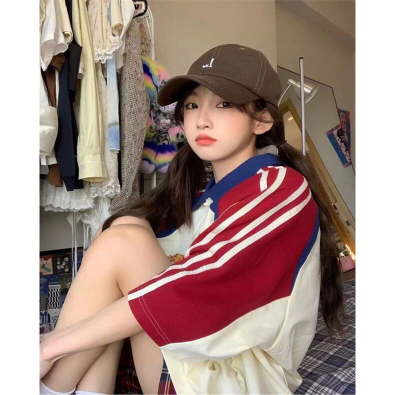 H0648-P40学院风美式Polo衫撞色短袖t恤潮牌7七分袖,女装衬衫,星座617A-2