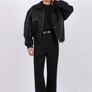 770-P64 韩系街头PU皮外套男秋季cityboy潮流痞帅机车服套装宽松图片