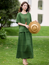 亚麻套装女2025夏季超火高级感宽松显瘦复古棉麻半身裙两件套装，女装套装/套裙，宝儿家