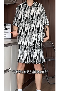 1短袖衬衫男+短裤男套装男聚酯纤维M-5XL大码TZ78721P50控98图片