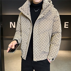字母暗花贴标PU皮羽绒服连帽外套男上衣A329-YR9967-P235，男装羽绒服，电商A329
