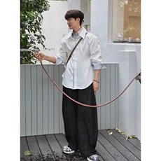 JY620-P48美式白色条纹撞色假两件衬衫，男装衬衫，星座1501-3