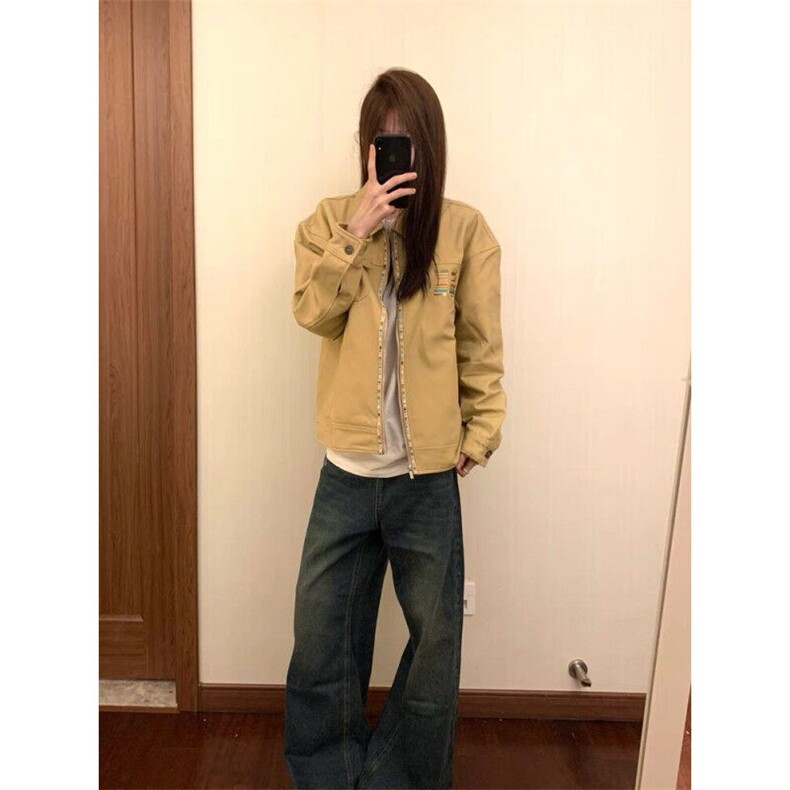 春季新款港风美式复古宽松中长款翻领工装夹克设计感JK1432-P95,男装夹克,星座313A(原308A-2)