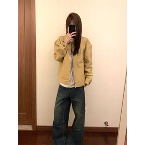 春季新款港风美式复古宽松中长款翻领工装夹克设计感 JK1432-P95图片