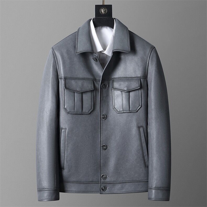 春秋款海宁真皮皮衣男翻领绵羊皮夹克工装通勤青年机车皮衣P660，男装夹克，电商B360A（原721A）