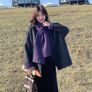 灰色双面呢羊毛中长款大衣女秋冬2025新款高级感小个子爆款厚外套图片