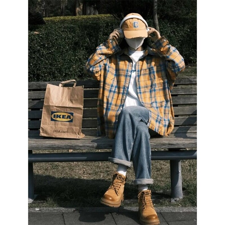 美式高街vibe格子衬衫慵懒松弛感穿搭长袖衬衣 CS003 特P30图片