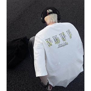 可48小时发货支持抖音得物来样二开 美式满天星亮片短袖T恤MTX641图片