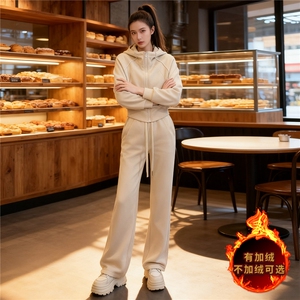 韩系气质简洁运动套装女秋冬新款拉链开衫连帽卫衣直筒裤两件套潮图片