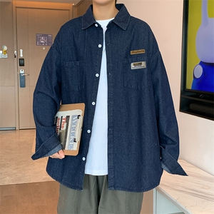 春秋季日系纯色牛仔衬衫潮流帅气休闲衬衣港风外套男装 W1670-P40图片
