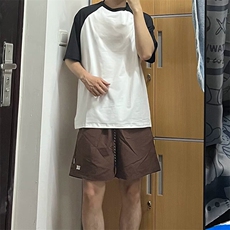 抖音得物高品质二开240克宽松纯棉美式潮牌插肩袖拼接短袖T恤，男装T恤，电商A486